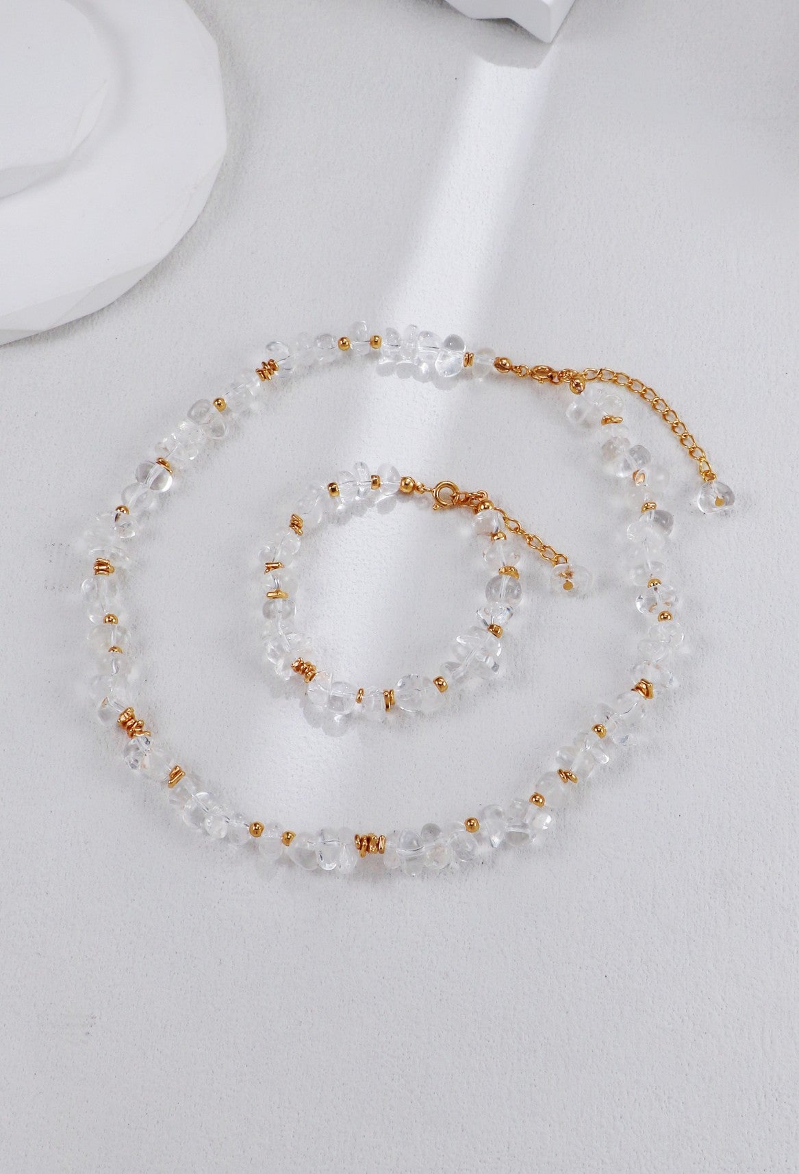 S925 Silver Vintage Gold Crystal Necklace and Bracelet Set