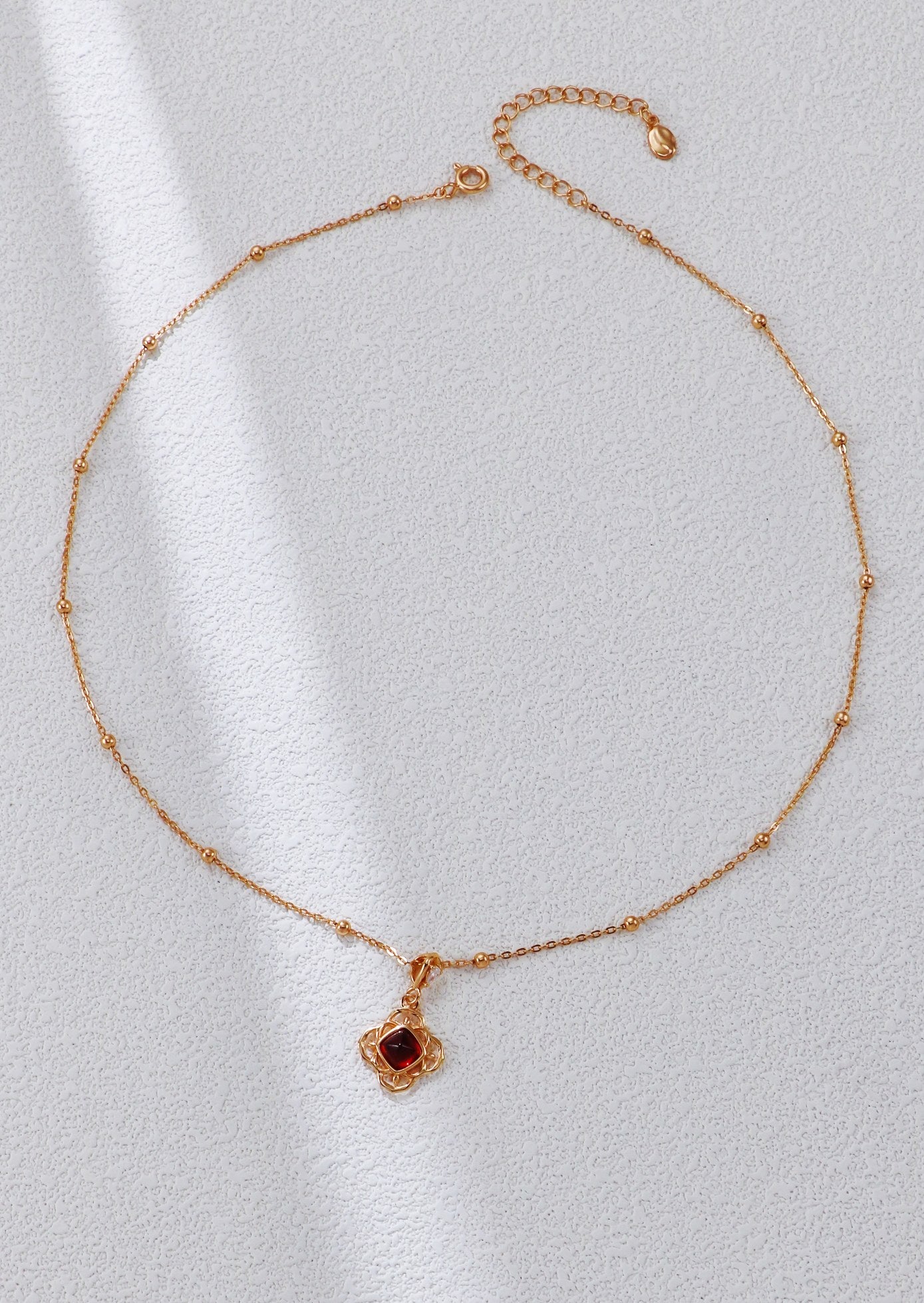 S925 Silver Vintage Gold Garnet Sugar Loaf Necklace
