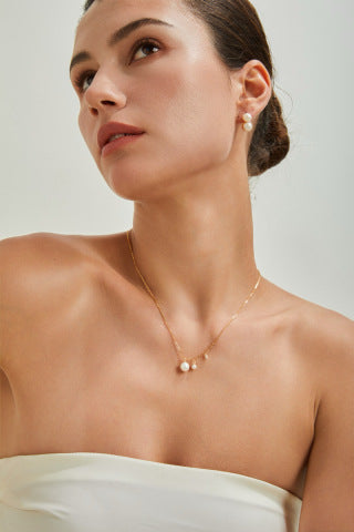 S925 Silver Vintage Gold Minimalist Natural Pearl Necklace