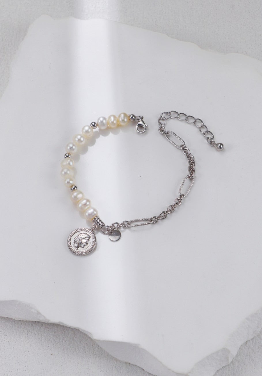 S925 Silver Vintage Gold Natural Pearl Bracelet and Necklace Set
