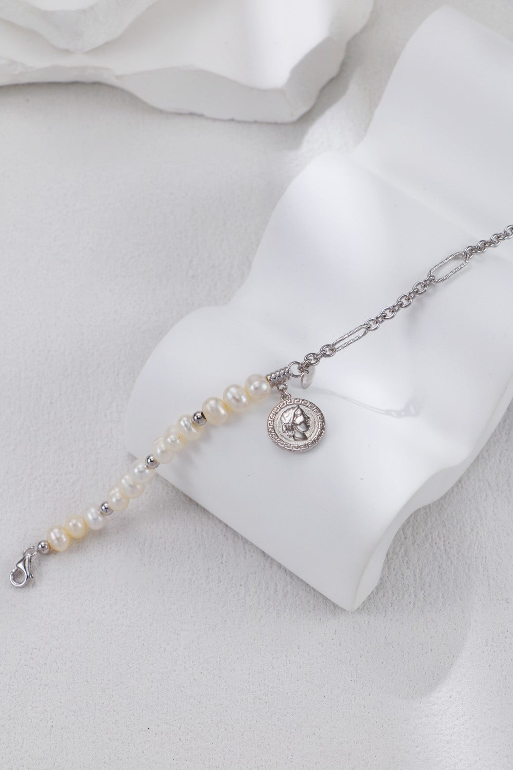 S925 Silver Vintage Gold Natural Pearl Bracelet and Necklace Set