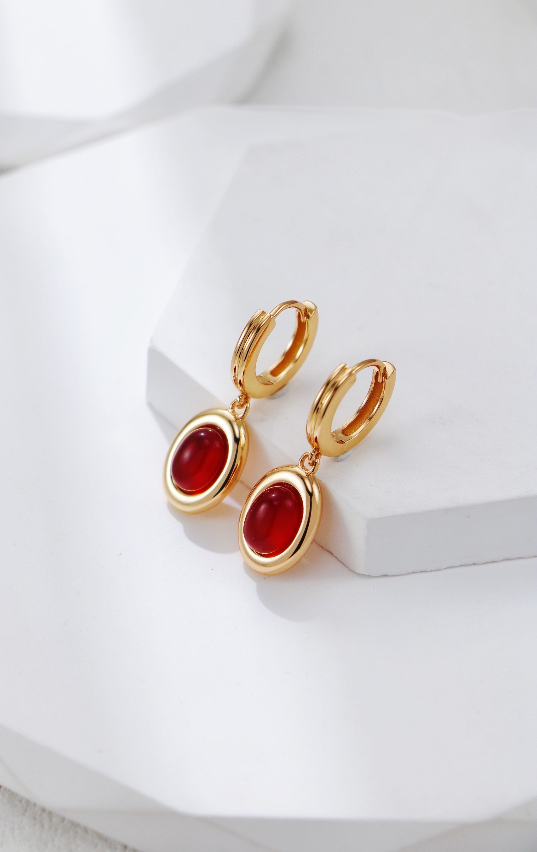 S925 Silver Vintage Gold Red Agate Earrings and Pendant