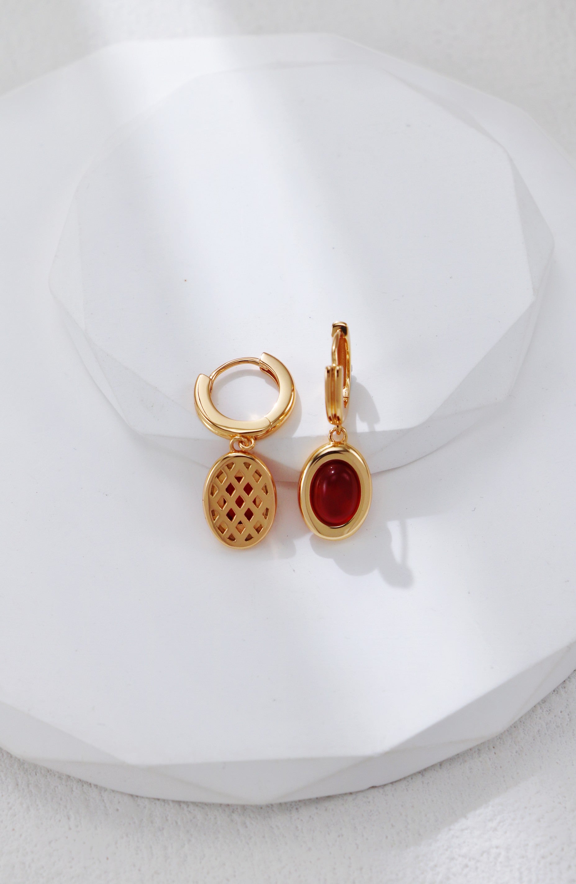 S925 Silver Vintage Gold Red Agate Earrings and Pendant