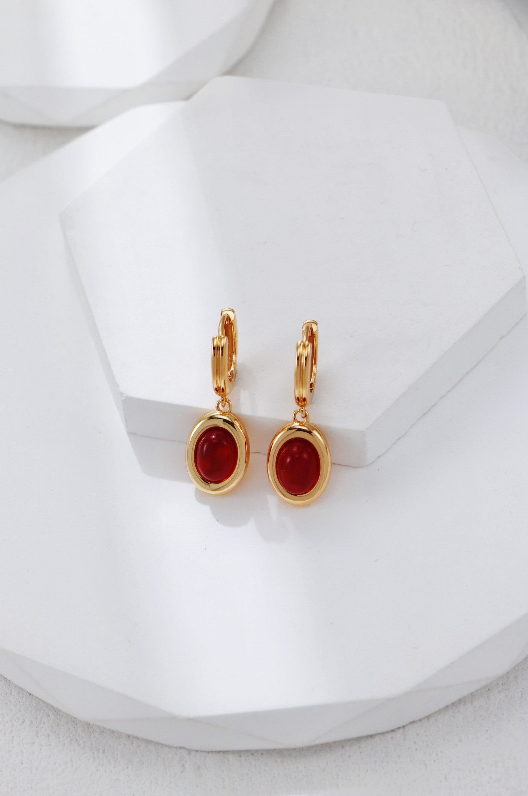 S925 Silver Vintage Gold Red Agate Earrings and Pendant
