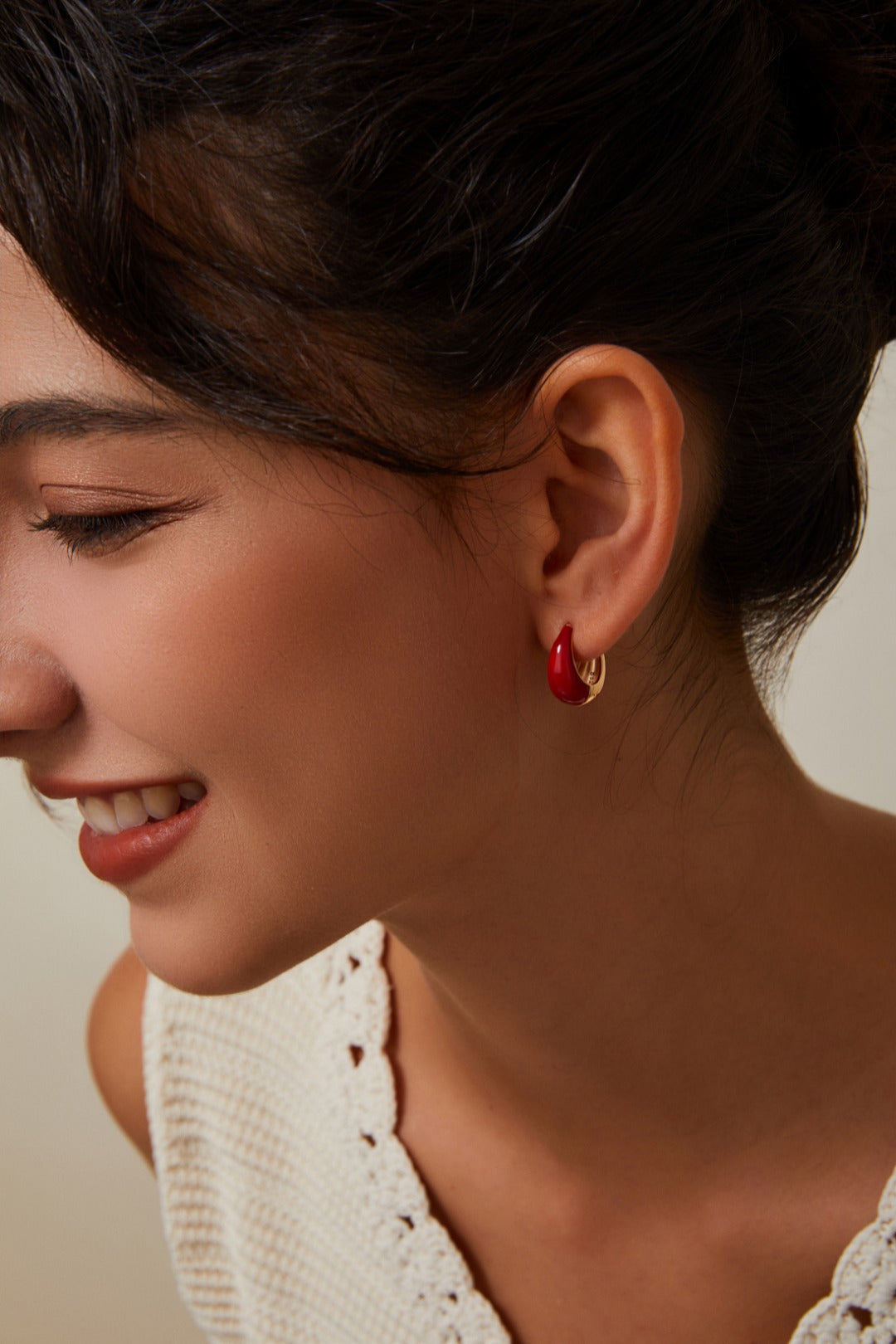 S925 Silver Vintage Gold & Red Enamel Earrings | Retro Hong Kong Style