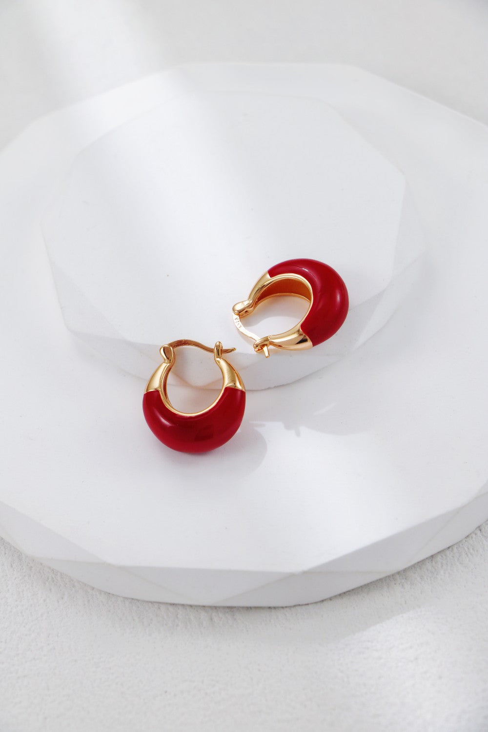 S925 Silver Vintage Gold & Red Enamel Hoop Earrings | Retro Chic Vibe