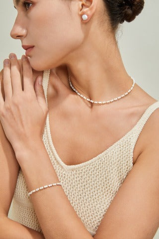 S925 Silver Vintage Gold White Shell Necklace And Bracelet Set