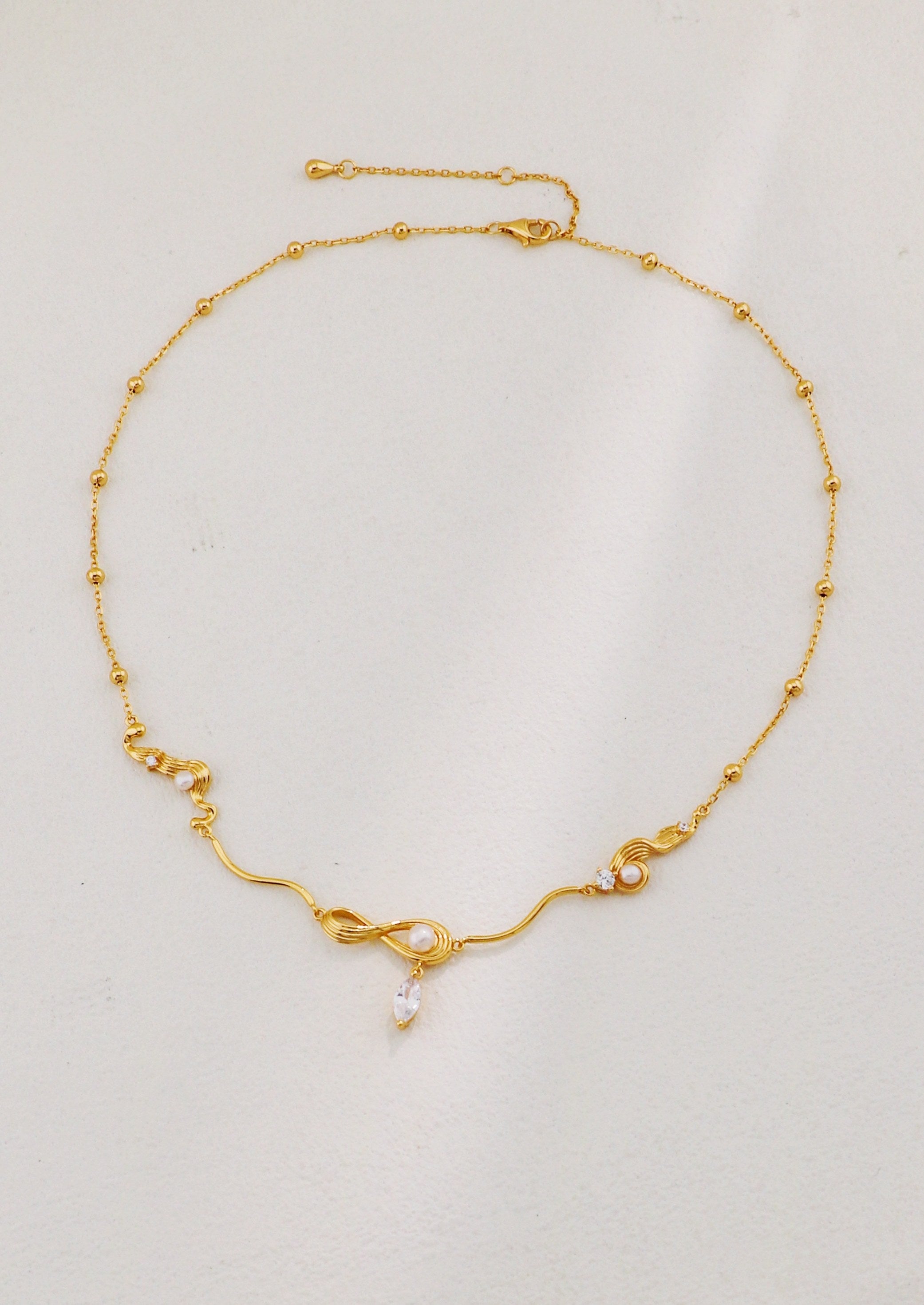 S925 Silver Wave Pearl & Zircon Necklace