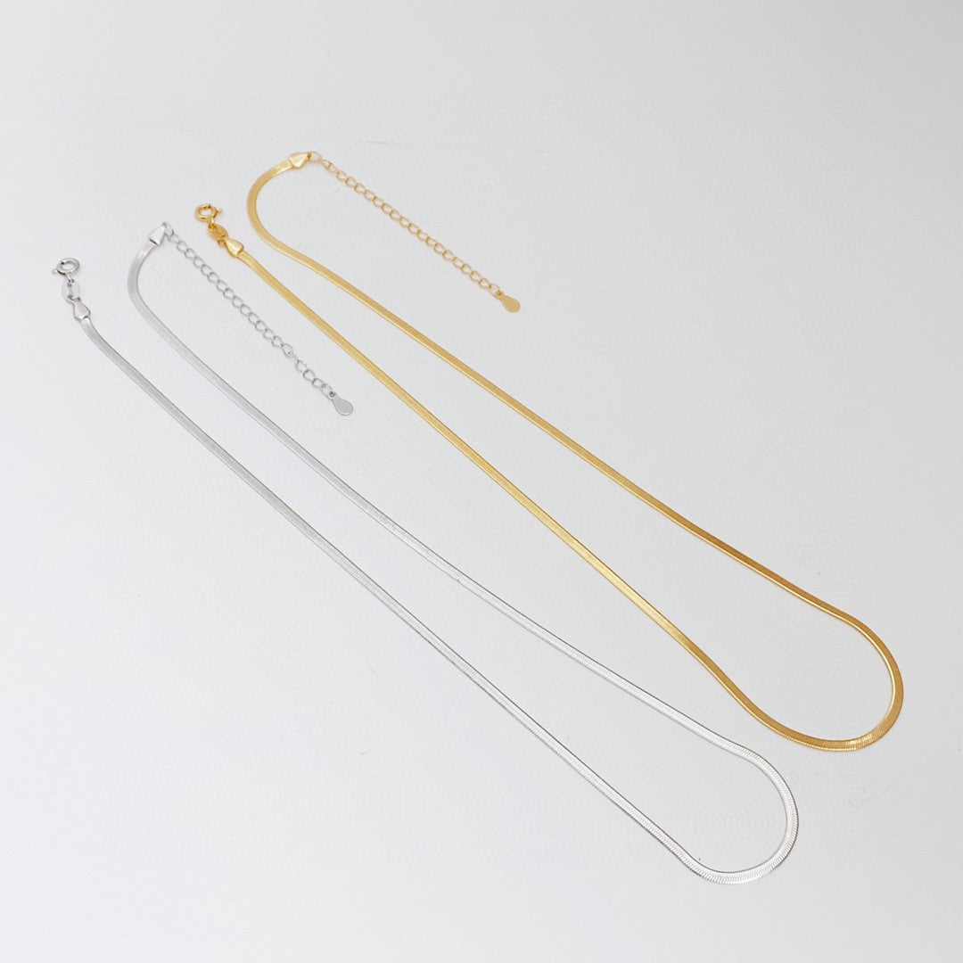 S925 Silver White Gold & Vintage Gold Blade Chain Necklace