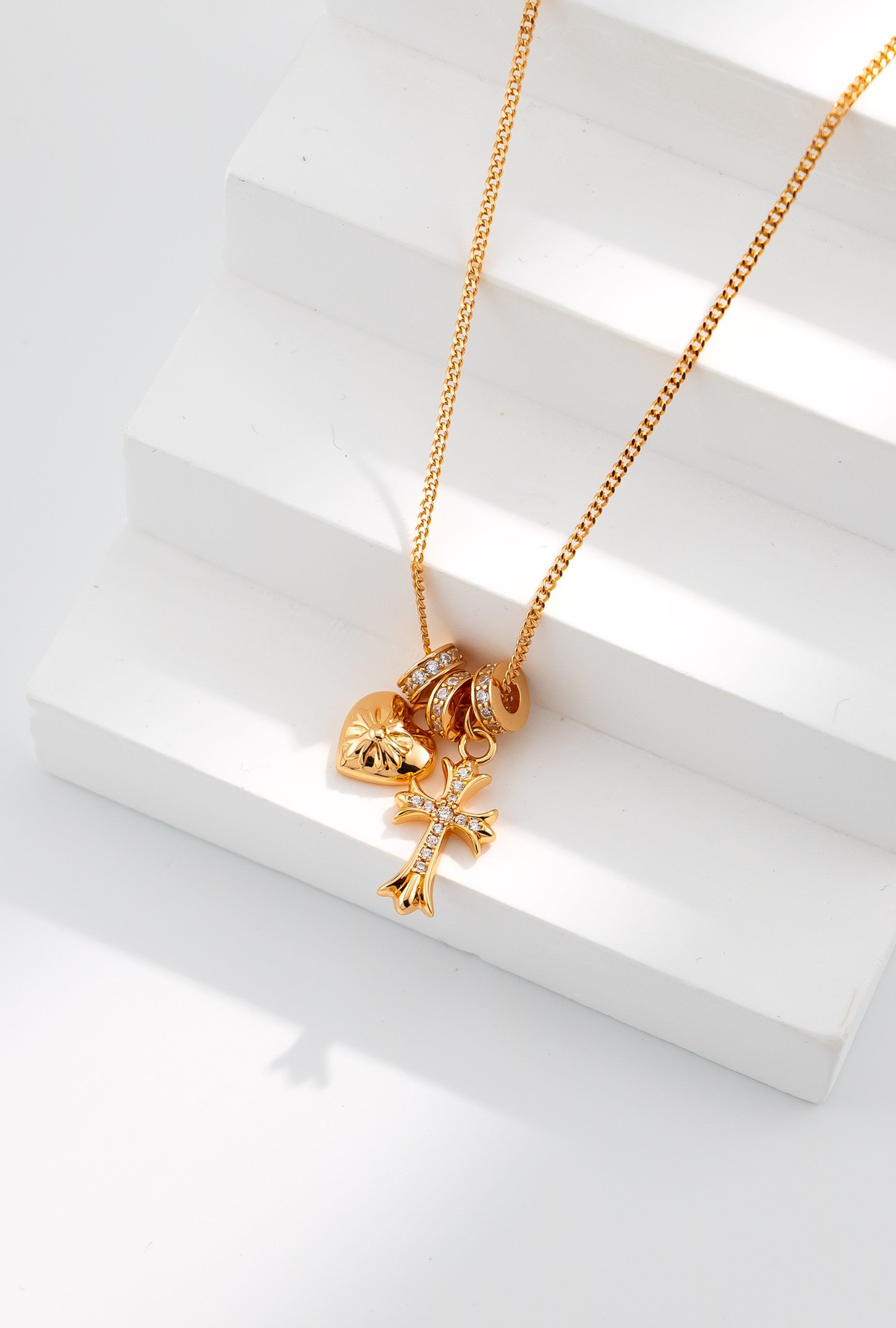 S925 Silver Zircon Heart & Cross Necklace