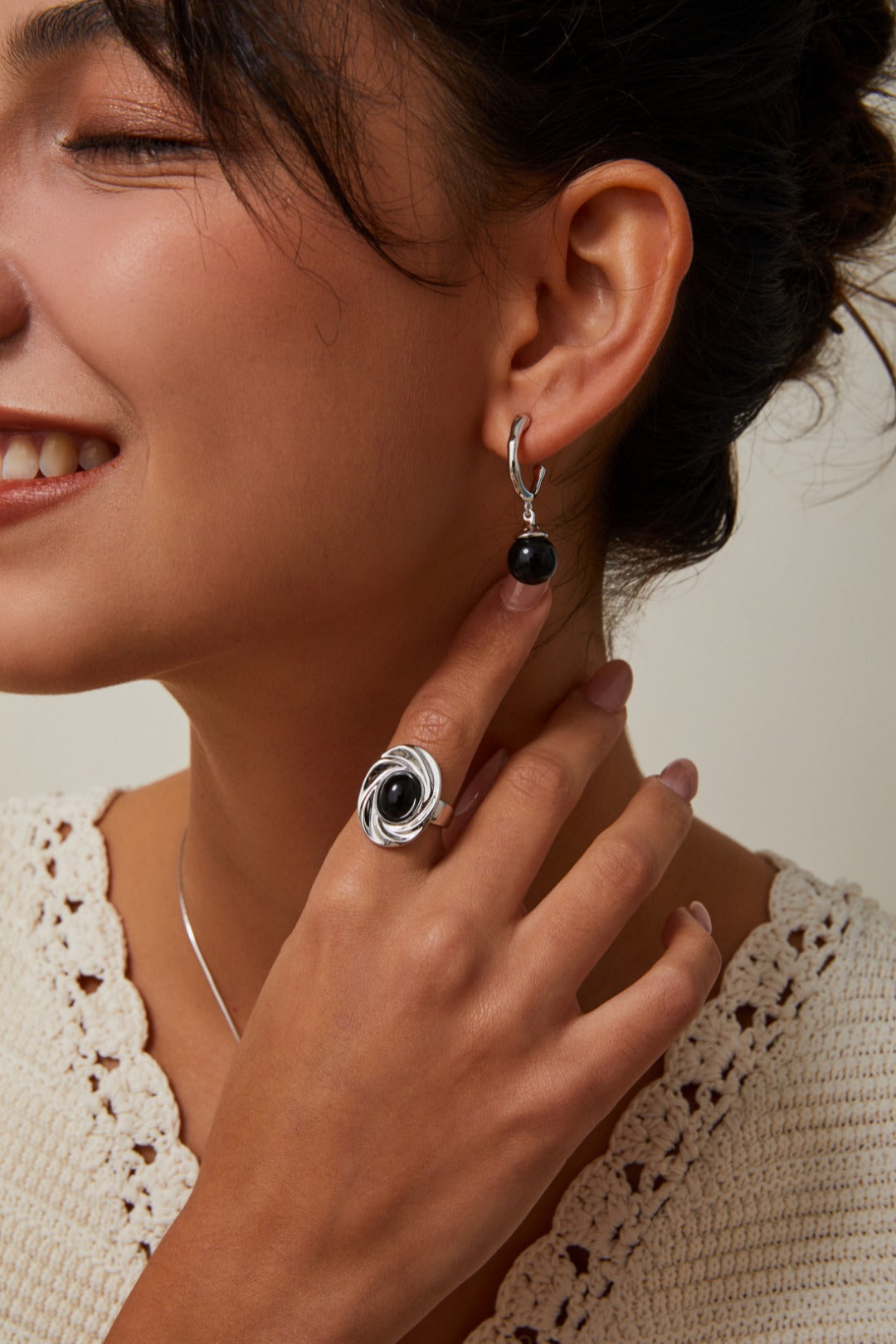 Silver Black Onyx Earrings and Necklace Set | Cool Elegance & Versatility