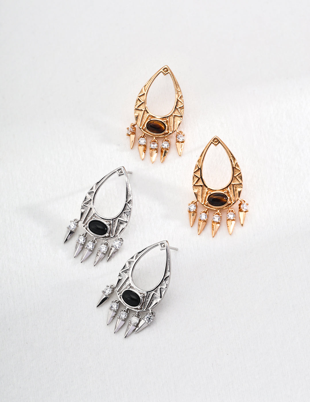 Sterling Silver Black Onyx & Tiger’s Eye Vintage Earrings | Timeless Retro Charm