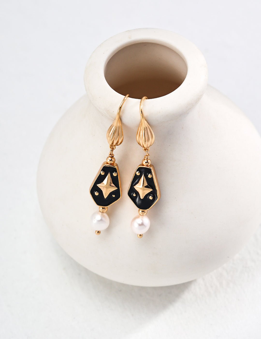 Sterling Silver Enamel & Pearl Earrings | Modern Classic Elegance