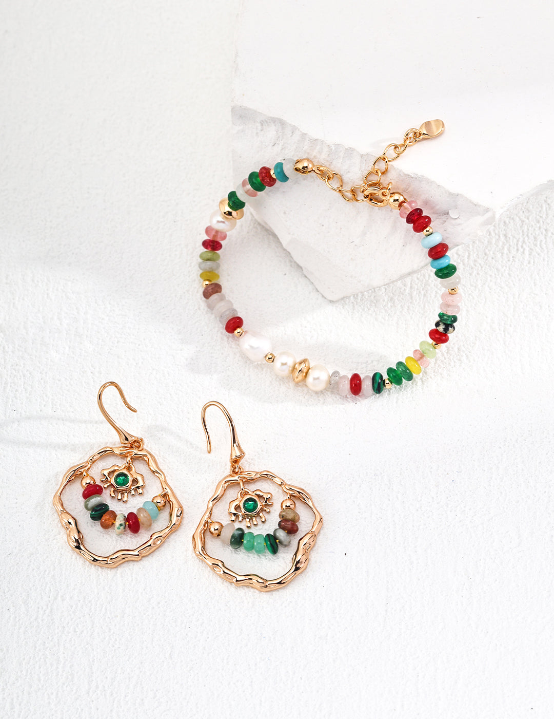 Sterling Silver Pearl & Colorful Gemstone Jewelry Set