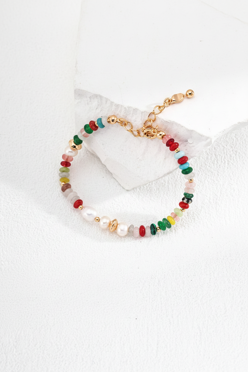 Collier en argent sterling avec perles et pierres précieuses colorées
