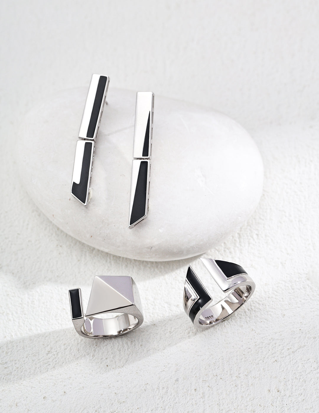 Sterling Silver Smooth Glaze Ring and Earring Set