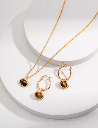 Sterling Silver Tiger's Eye Sacred Charm Jewelry Set