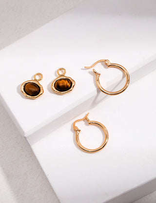 Sterling Silver Tiger's Eye Sacred Charm Jewelry Set