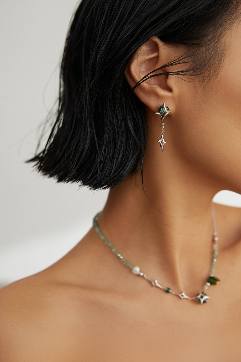 The Avant-Garde Star Collection | Abstract 3D Asymmetrical Silver & Gemstone Jewelry Set