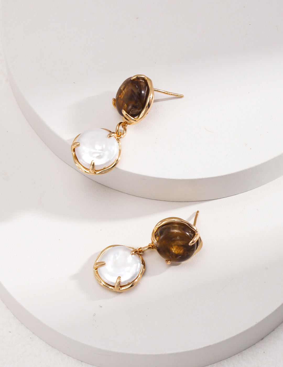 The Café Au Lait Collection | Sterling Silver, Coffee Resin & Pearl Earrings