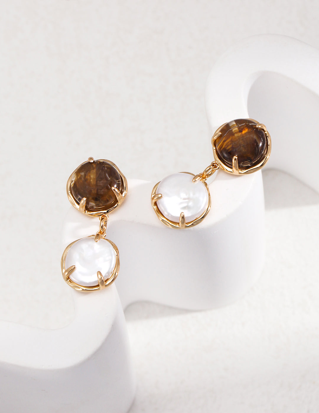 The Café Au Lait Collection | Sterling Silver, Coffee Resin & Pearl Earrings