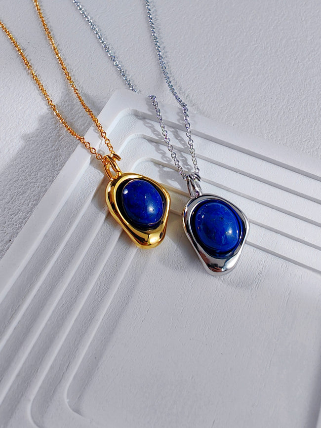 S925 Silver (Platinum/Rose Gold Plated)Lapis Lazuli Necklace Hover Image