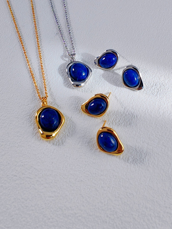 S925 Silver (Platinum/Rose Gold Plated)Lapis Lazuli Necklace Main Image
