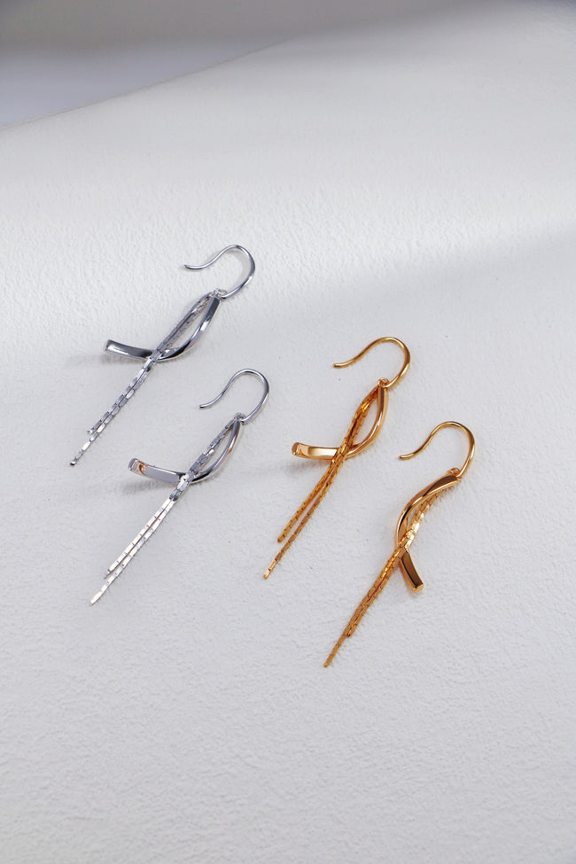 S925 Silver Tassel Earrings|Modern Geometric Flow Hover Image