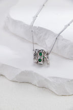 S925 Silver Three-Ring Green Zircon Necklace