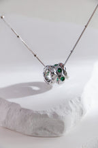 S925 Silver Three-Ring Green Zircon Necklace