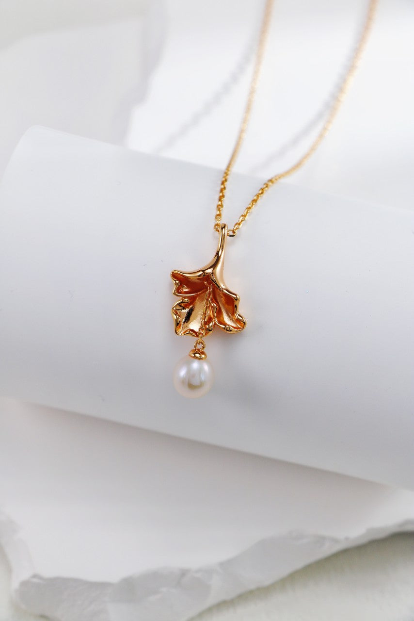 S925 Silver Retro Gold Pearl Necklace and Earrings Set