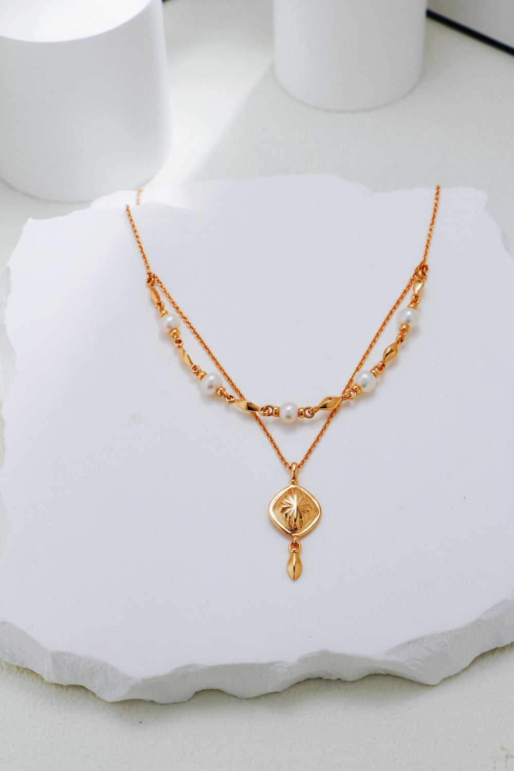 S925 Silver Palace-Style Pearl Double-Layer Necklace