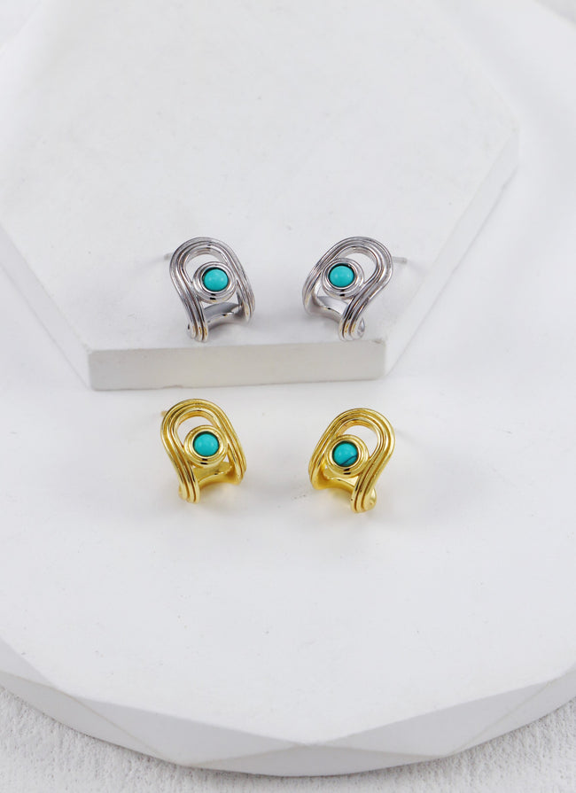 S925 Silver Turquoise Stud Earrings|Elegant Minimalist Charm Hover Image