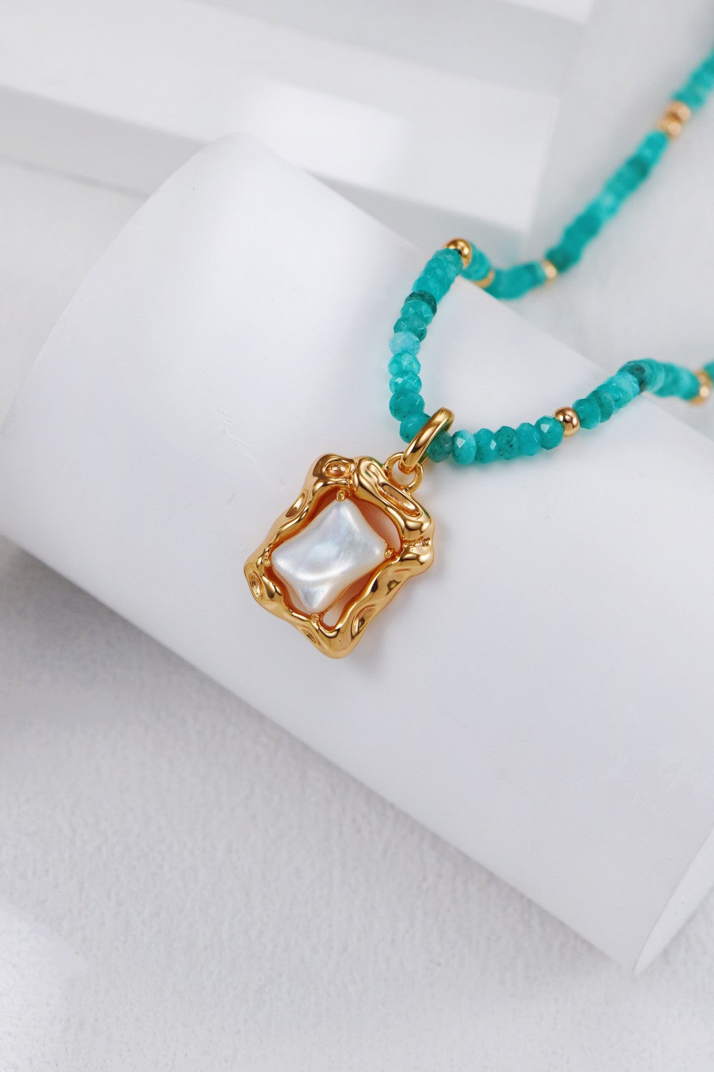 S925 Silver Amazonite Mother of Pearl Necklace
