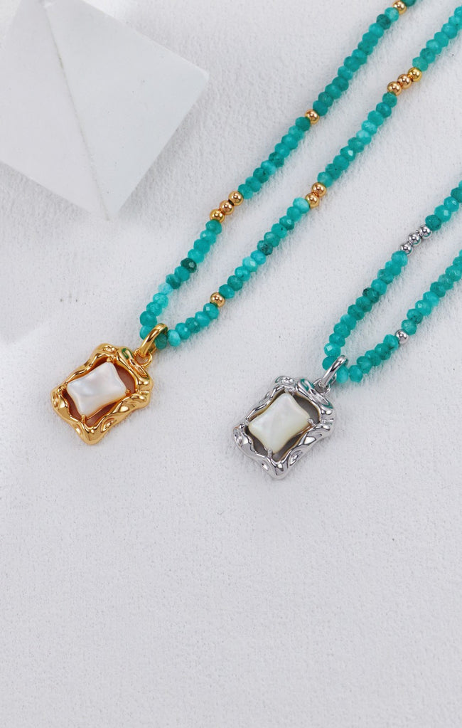S925 Silver Amazonite Mother of Pearl Necklace Hover Image