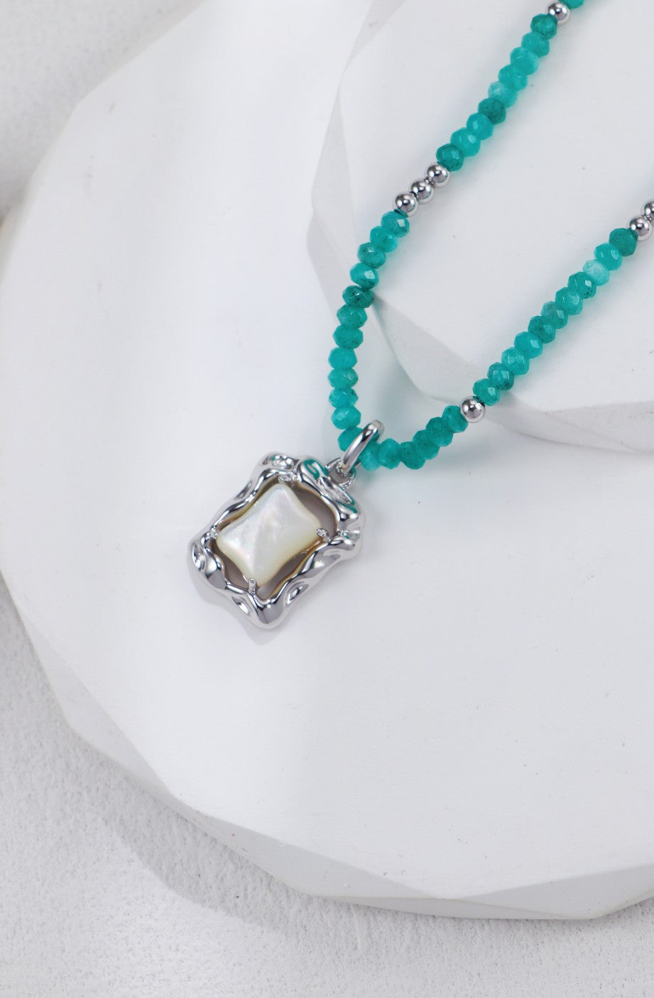 S925 Silver Amazonite Mother of Pearl Necklace
