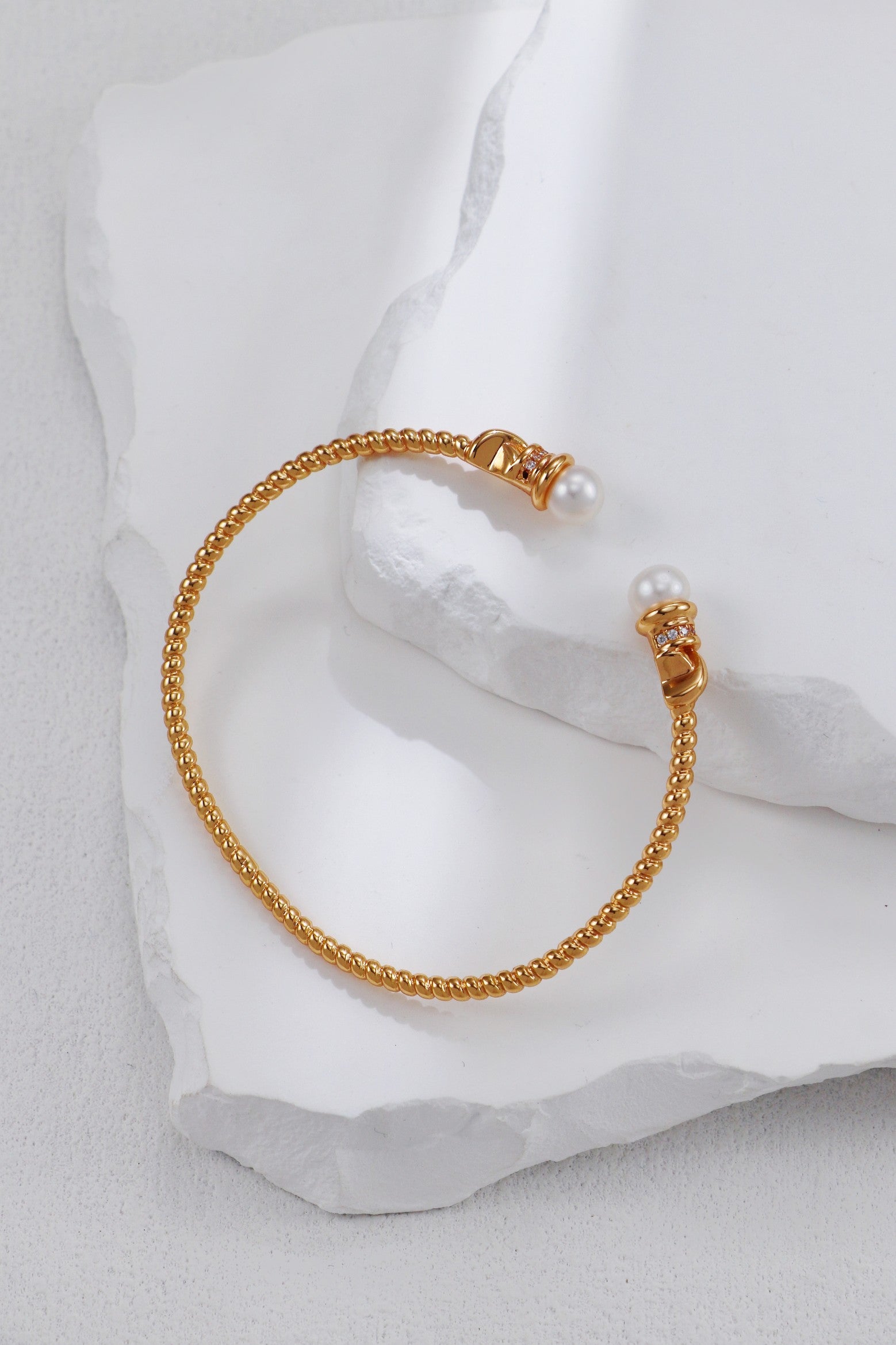 Sterling Silver & Luminous Pearl Open Cuff Bangle