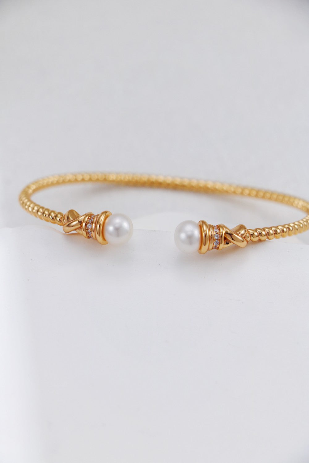 Sterling Silver & Luminous Pearl Open Cuff Bangle