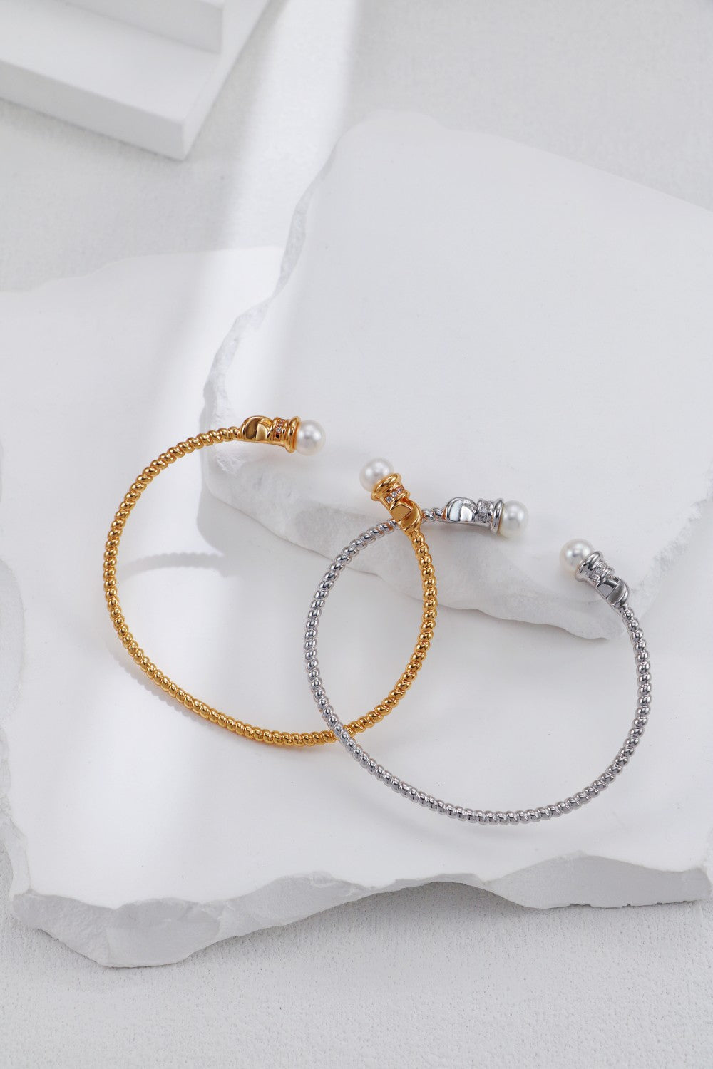 Sterling Silver & Luminous Pearl Open Cuff Bangle