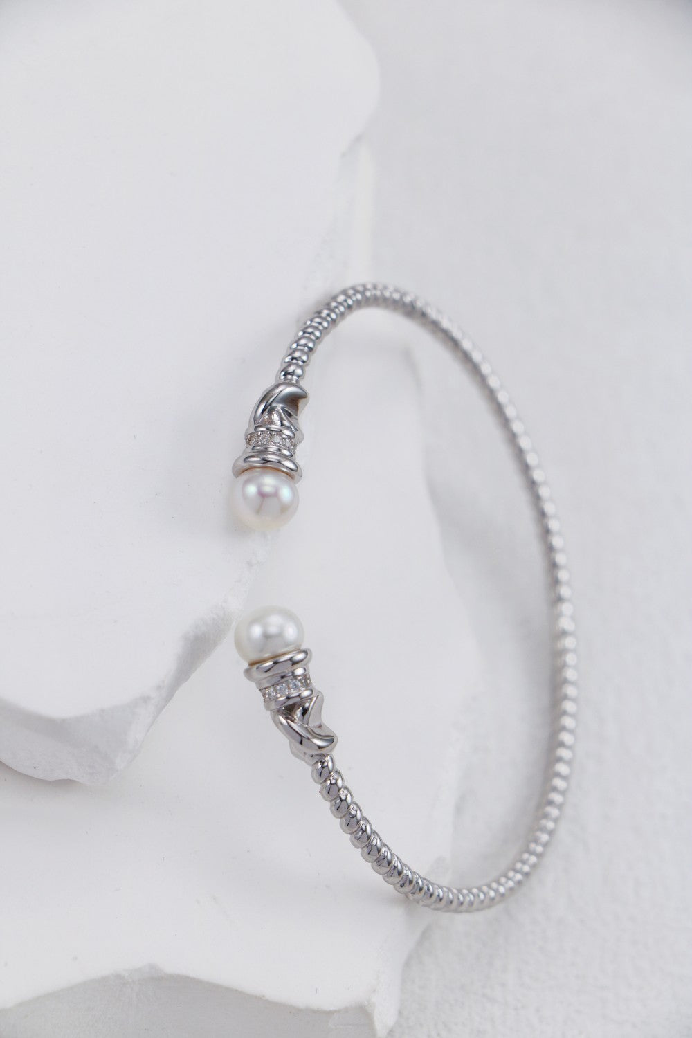 Sterling Silver & Luminous Pearl Open Cuff Bangle