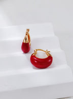 S925 Silver Vintage Gold&Red Enamel Hoop Earrings|Retro Chic Vibe
