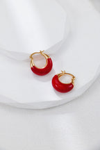 S925 Silver Vintage Gold&Red Enamel Hoop Earrings|Retro Chic Vibe