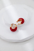 S925 Silver Vintage Gold&Red Enamel Hoop Earrings|Retro Chic Vibe