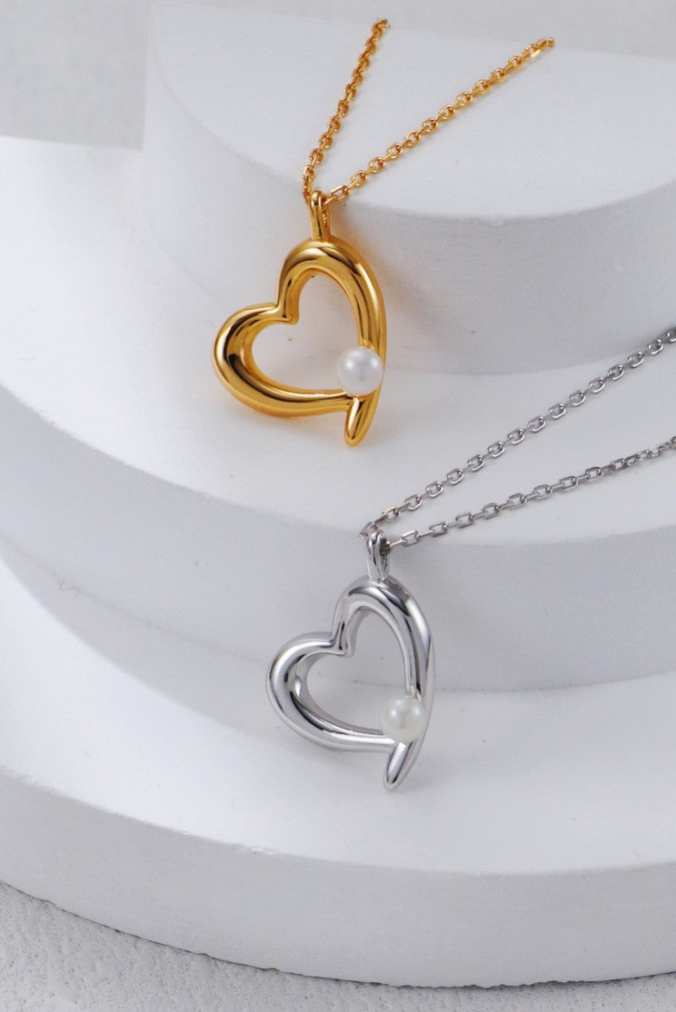 S925 Silver Heart & Pearl Necklace