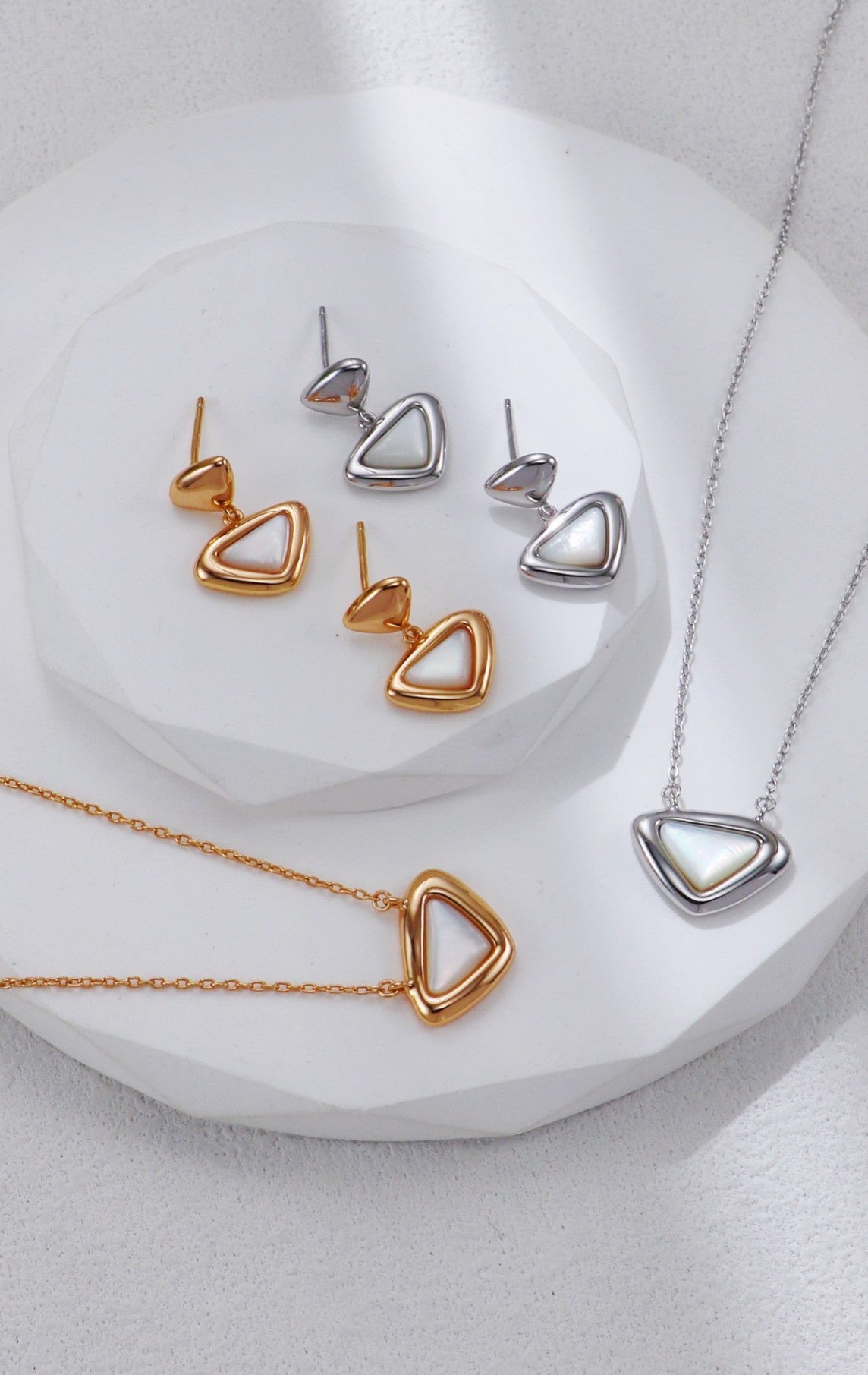 S925 Silver Triangle Mother of Pearl Earrings and Necklace Set