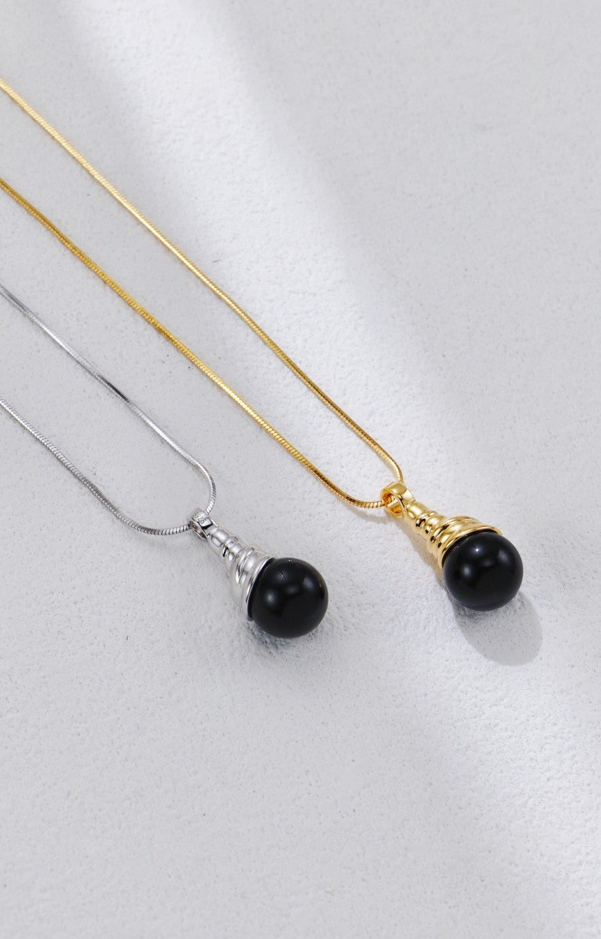 S925 Silver Black Onyx Necklace and Earrings Set
