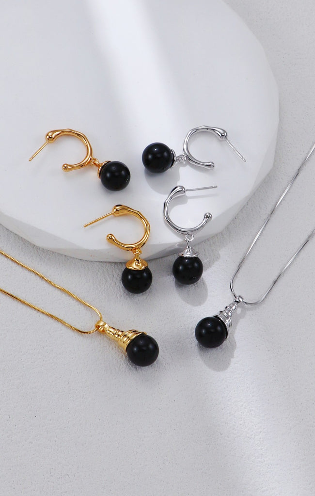 S925 Silver Black Onyx Earrings|Cool Elegance&Versatility Hover Image