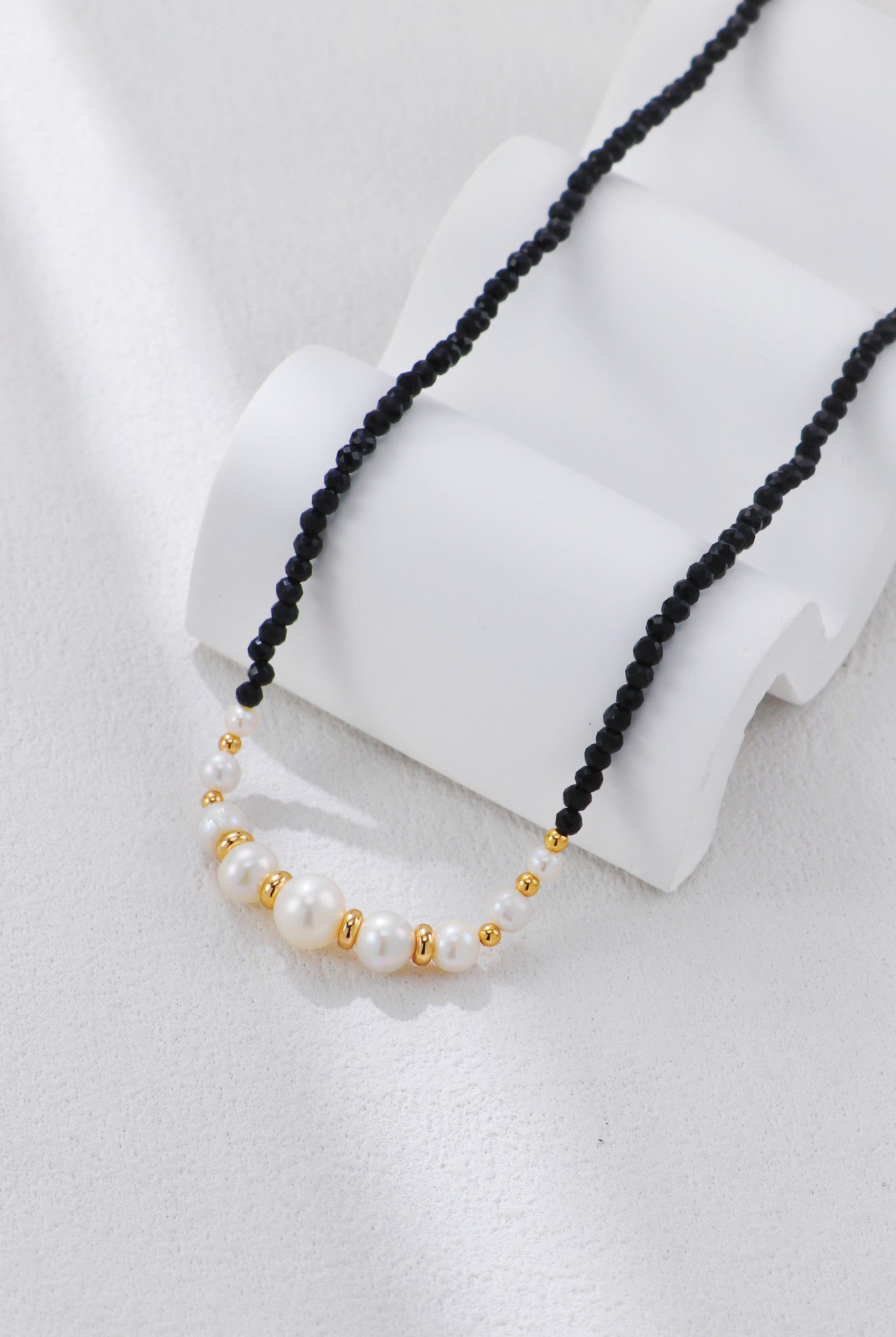 S925 Silver Vintage Gold Black Spinel & Pearl Earrings and Necklace Set