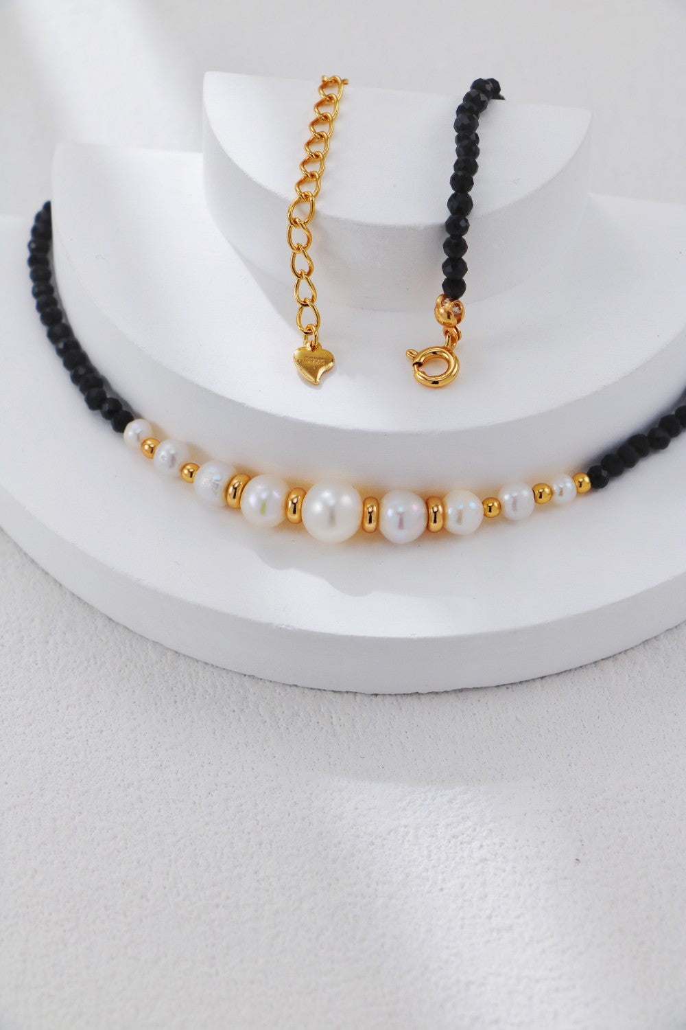 S925 Silver Vintage Gold Black Spinel & Pearl Earrings and Necklace Set