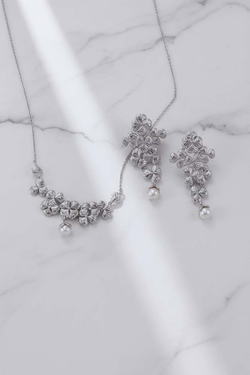 S925 Silver Prosperity Series Pearl Earrings and Necklace Set